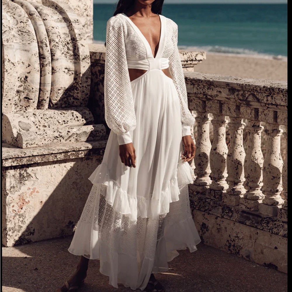 PatBo Cutout Lace Maxi Dress, Small, White